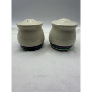 Vintage Pfaltzgraff Juniper 3 In Salt and Pepper Shakers, Mauve Turquoise Bands